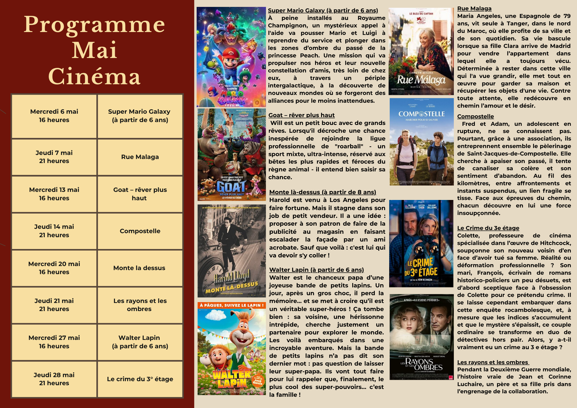 Programme Cinéma Mai-Juin