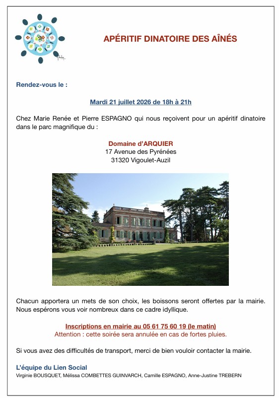 Repas des ainés (+ de 65 ans) le 21 juillet à 18h